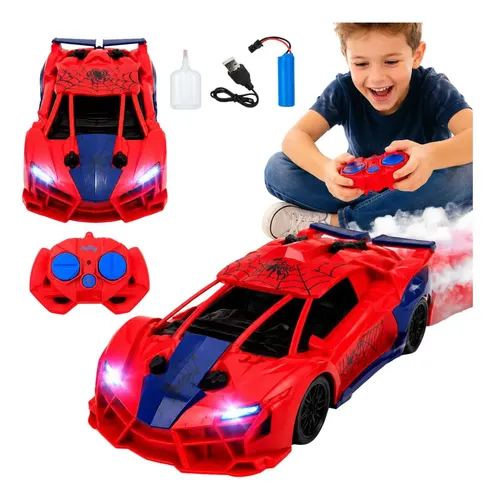 Carrinho Controle Remoto Aranha Spider Solta Fumaça Farol Led Recarr