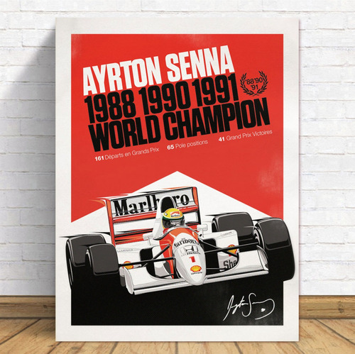 Cuadros World Champion 88 90 91 Ayrton Senna 27x42 Mclaren