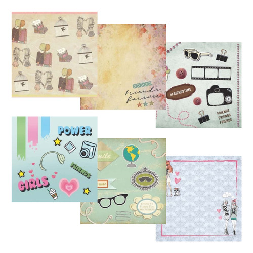 Kit Coleção Papel Cardstock Scrapbook Friends Forever Amigas