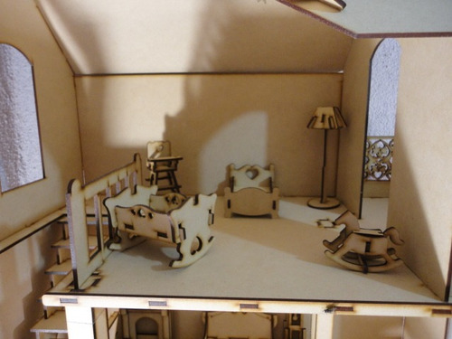 Imagen 9 de 10 de Casa De Muñecas California + Kit 23 Muebles Madera Mdf