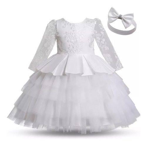 Vestido Blanco Elegante Para Niña, Bautizo, Bautismo.