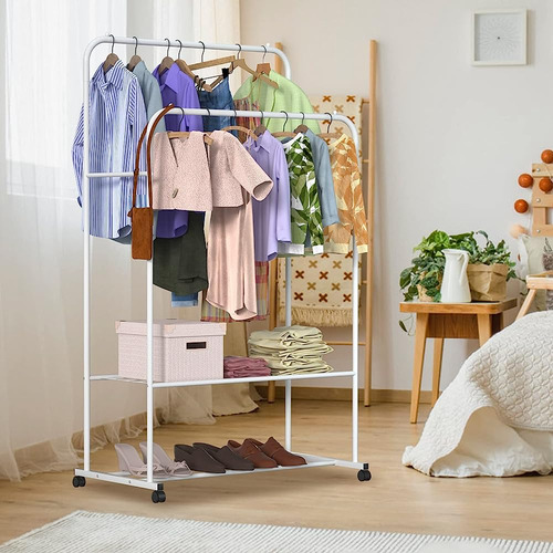 Moclever Clothing Rack Con Ruedas, Double Rod Garment Rack R