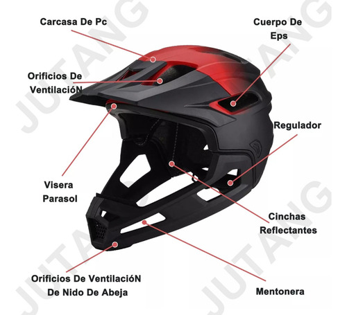 Casco de bmx Jutang cascos para bicicleta Casco mtb fox color rojo