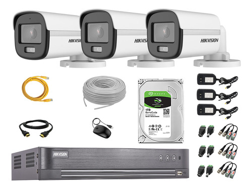 Cámaras Exterior Hikvision Kit 3 5mp Colorvu + Disco 1tb