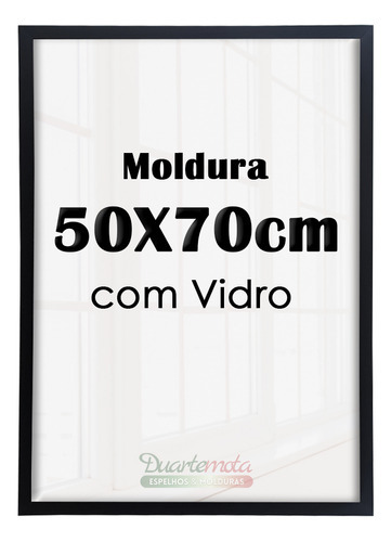 Moldura 50x70 Com Vidro P/ Poster Quadro Decorativo Retrato Cor Preto