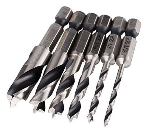 Juego 6 Broca Brad Point 1 4 Vastago Hexagonal Para