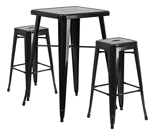 Bowery Hill Juego 3 Pieza Mesa Bar Metal Color Negro