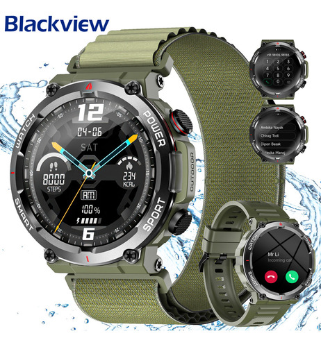 Smartwatch Blackview W50 1.96'' Reloj Inteligente Smart Watch Reloj Militar Para Hombre Función De Llamada A Prueba De Caídas Impermeable Antimagnético, verde