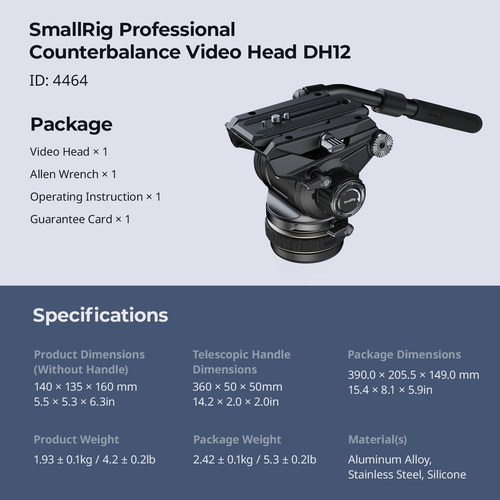 Cabezal De Vídeo Fluido Smallrig Dh12 Con Contrapeso De 6 Pe