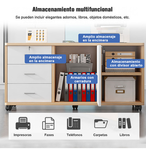 Archivero De Madera Y Archivero Metalico Con Ruedas Y Llave