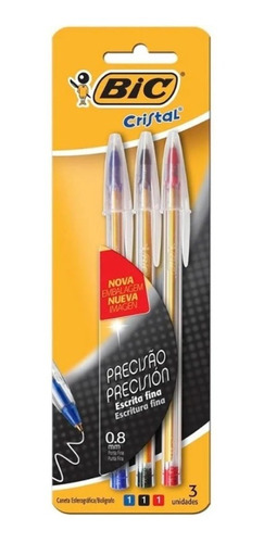 Caneta Esferográfica Bic Precisão 3 Cores Ponta Fina 0,8mm