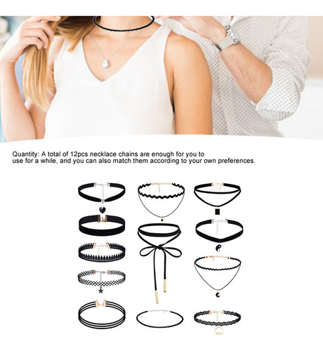 12 Pcs Collar Choker Gargantilla Moda Joyería Mujer Cadenas