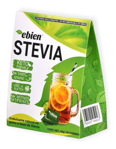 Endulzante Natural En Polvo A Base De Stevia 60 Sobres Ebien