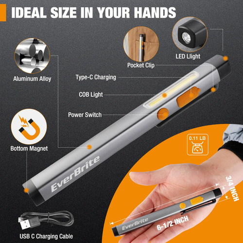 Linterna Led Recargable Con Clip, 6 Modos, Impermeable