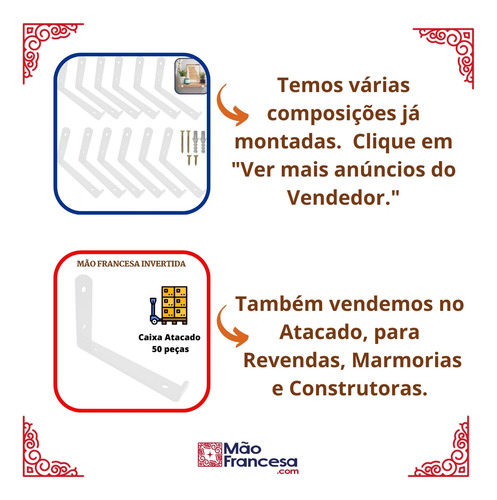 Mão Francesa Invertida 20cm 5mm 6 Peças Reforçada Industrial