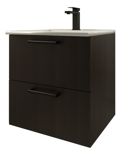 Mueble De Baño Mdf 18mm 60cm Roble Negro + Bacha De Loza 