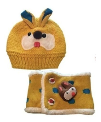 Set De Bebé Gorro + Cuello De Lana Con Diseño Conejo