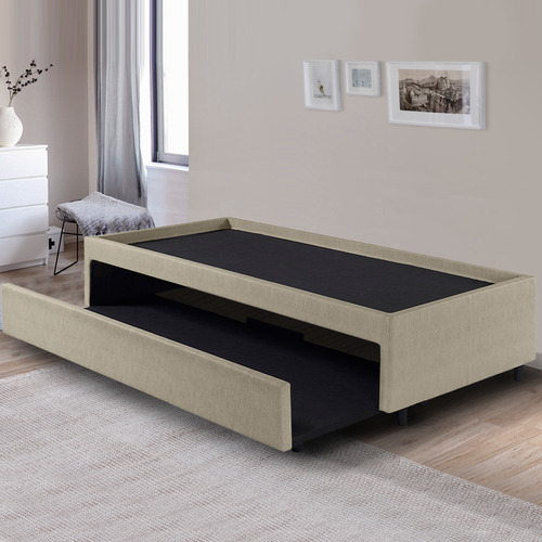 Bicama Box Courino Linho Solteiro Para Dois Colchões 88x188 Cor Bege Bicama Box Solteiro 88x188 Para Dois Colchões