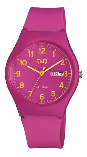 Reloj Pulsera Q&q Analogo Malla Pvc Esfera En Fucsia Febo