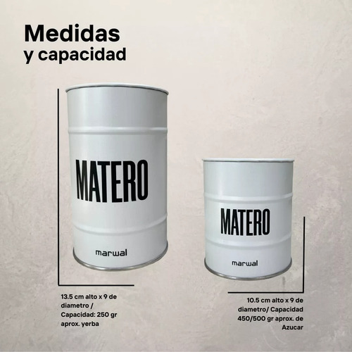 Latas Yerbera Azucarera Kit Set Matero Blanco