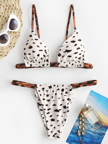 Bañador Bikini Zaful Estampado Animal Cut Out Tirantes Cintu