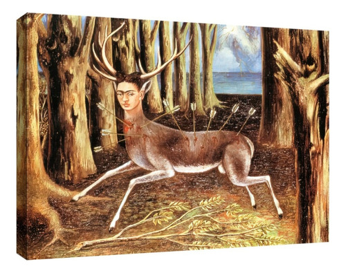 Cuadro Decorativo Canvas Coleccion Frida Kahlo 60x45 Color Pequeño Ciervo Armazón Natural