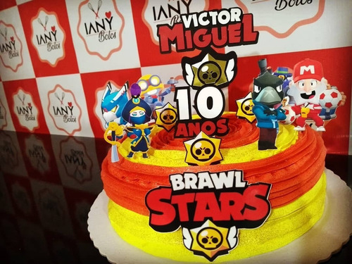 Topo Topper De Bolo Braw Stars Personalizado Ja No Palito Mercado Livre - decoração brawl stars topo do bolo