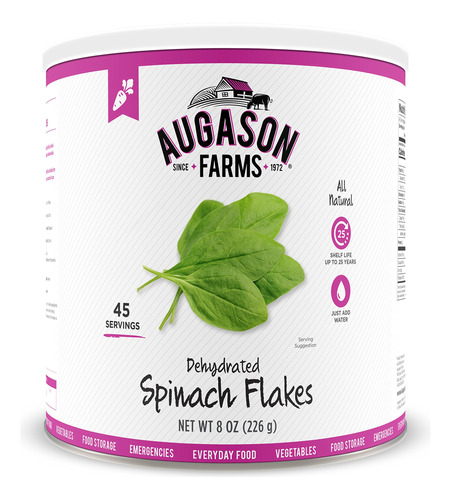 Augason Farms Copos De Espinaca Deshidratados De 8 Onzas N°