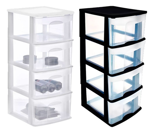 Organizador Multiusos Cajonera Plastico Resistente 4 Niveles Color Negro