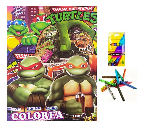 Tortugas Ninja Libro Colorear O Crayolas Recuerdo Bolo