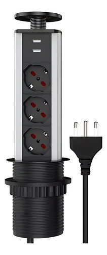 Torre Enchufe Chileno Eu 3 Enchufes 2 Usb Retráctil Muebles