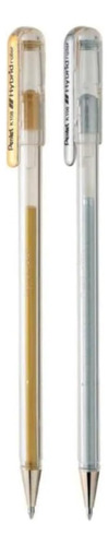Kit 2 Caneta Hybrid Roller Dourado E Prateado Pentel