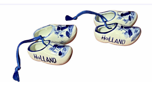 Antiguo Recuerdo Par De Zuecos De Porcelana Holanda