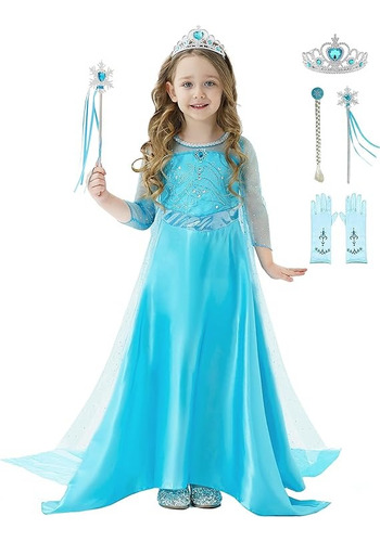 Disfraz Vestido Elsa Frozen Niñas Con Accesorios