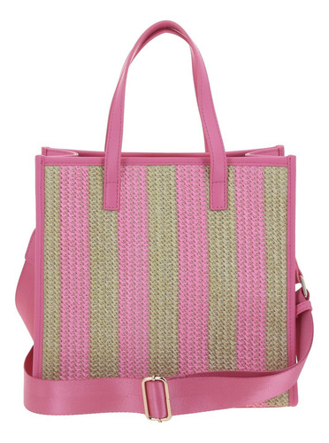 Bolso Satchel De Rafia Madison Chenson Md25010-p Dama Acabado De Los Herrajes Oro Color Rosa Correa De Hombro Rosa