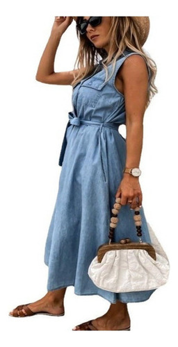Vestido Vaquero Sin Mangas De Una De Botones For Mujer
