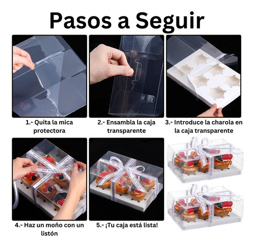 10 Cajas Acetato Transparente Para 4 Cupcakes Base Blanca Color Blanco