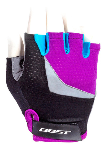 Imagen 2 de 6 de Guantes Mtb Bicicleta Mujer Corto Morado/negro Talla M Best