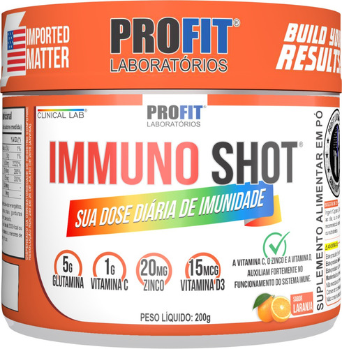 Immuno Shot C/ Vit C + D3 + Glutamina + Zinco 200g - Profit Sabor Laranja