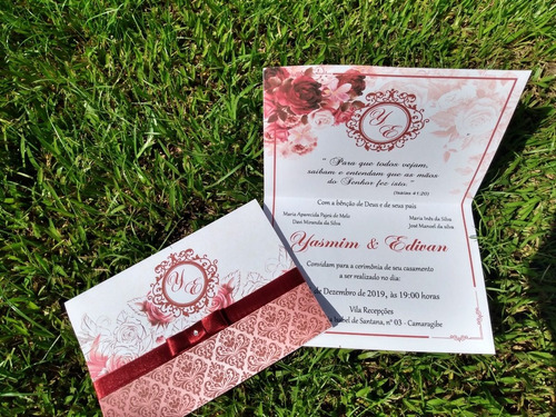 Imagem 8 de 8 de Convite De Casamento 30 Unidades + Fita De Cetim
