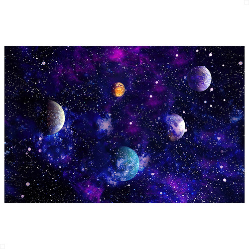 Painel Retangular De Festa 1,5x1,0m Monte Fácil Em Tecido Cor Galáxia Planetas - ANV-2260