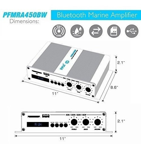 Pyle Home Marine Car Amplificador - 4 Canales Puenteable Com
