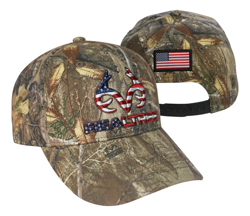 Realtree Patriotic Logo Flag Cap Hat, Classic Precurved, Swe