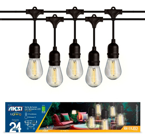 Imagen 5 de 6 de Serie De Luces Led 14.6m Con 24 Focos Guirnalda Vintage