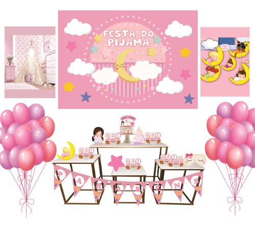 Kit Decoração Festa Do Pijama Aniversário Painel Grande Comp