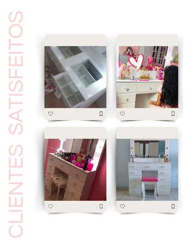 Penteadeira Camarim Mdf Branco 11 Gavetas Com Luz