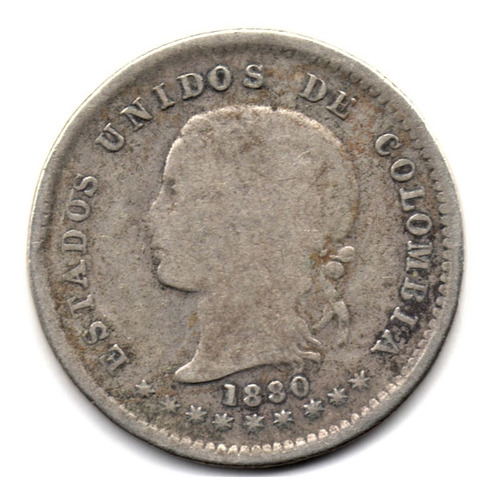 Colombia 10 Centavos 1880 Bogotá Plata