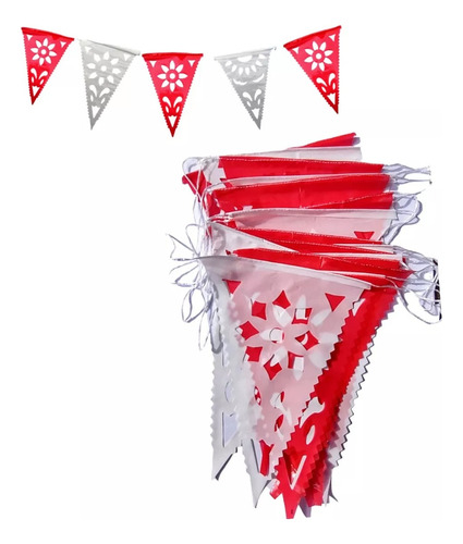 100 Metros Banderines Picados Rojo Blanco Rojo Flores Color Rojo Con Blanco Banderin Picado