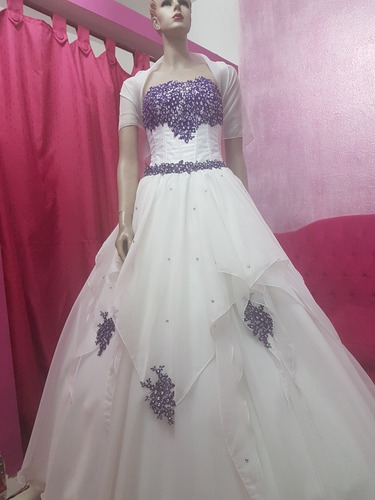 Vestido De 15 Años 3 Piezas Blanco Y Violeta