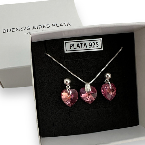 Cadena Aros Plata 925 Corazón Cristal Mujer Regalo Garantía